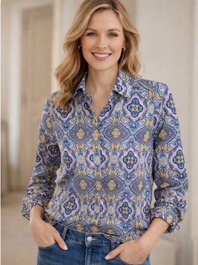 Talbots Pink Blue Yellow Paisley-Print Button Shirt